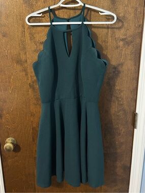 Jules & Cleo Women's Dark Green Scallop Halter Skater Dress